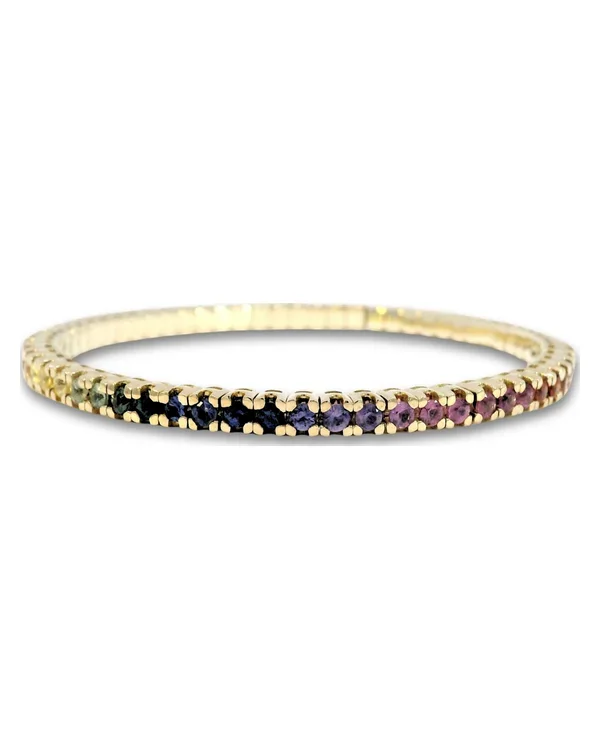Elastický tenisový náramek s duhovými safíry, 14kt žluté zlato, 5,50 ct