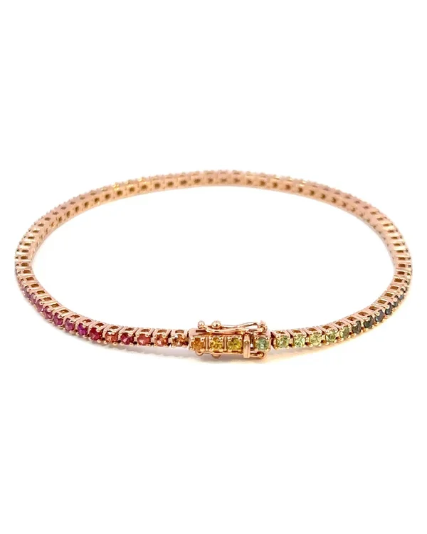 Tenisový náramek s duhovými safíry, 14kt růžové zlato, 2,00 ct