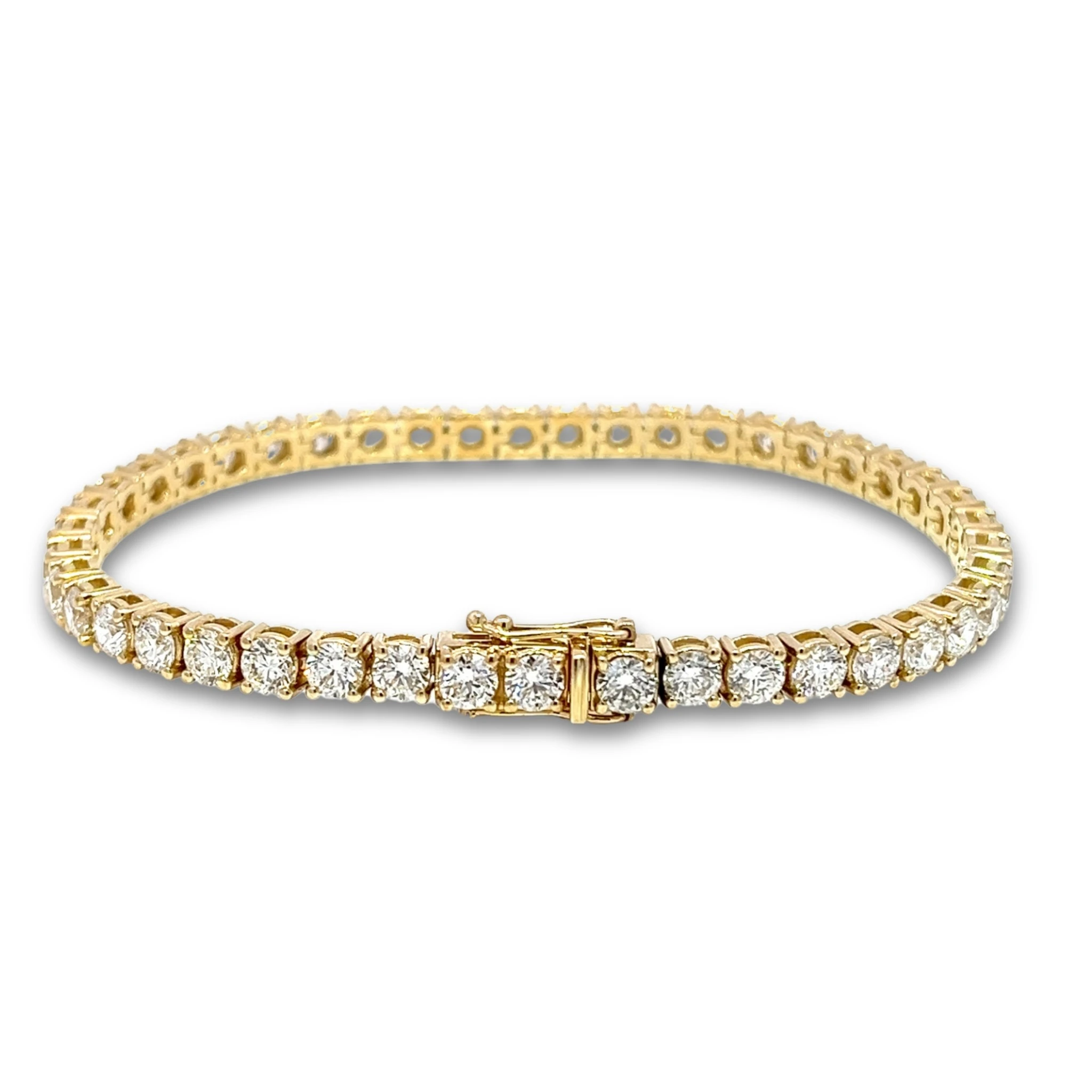 Tenisový náramek s diamanty D-F VS, 14kt žluté zlato, 8,08 ct
