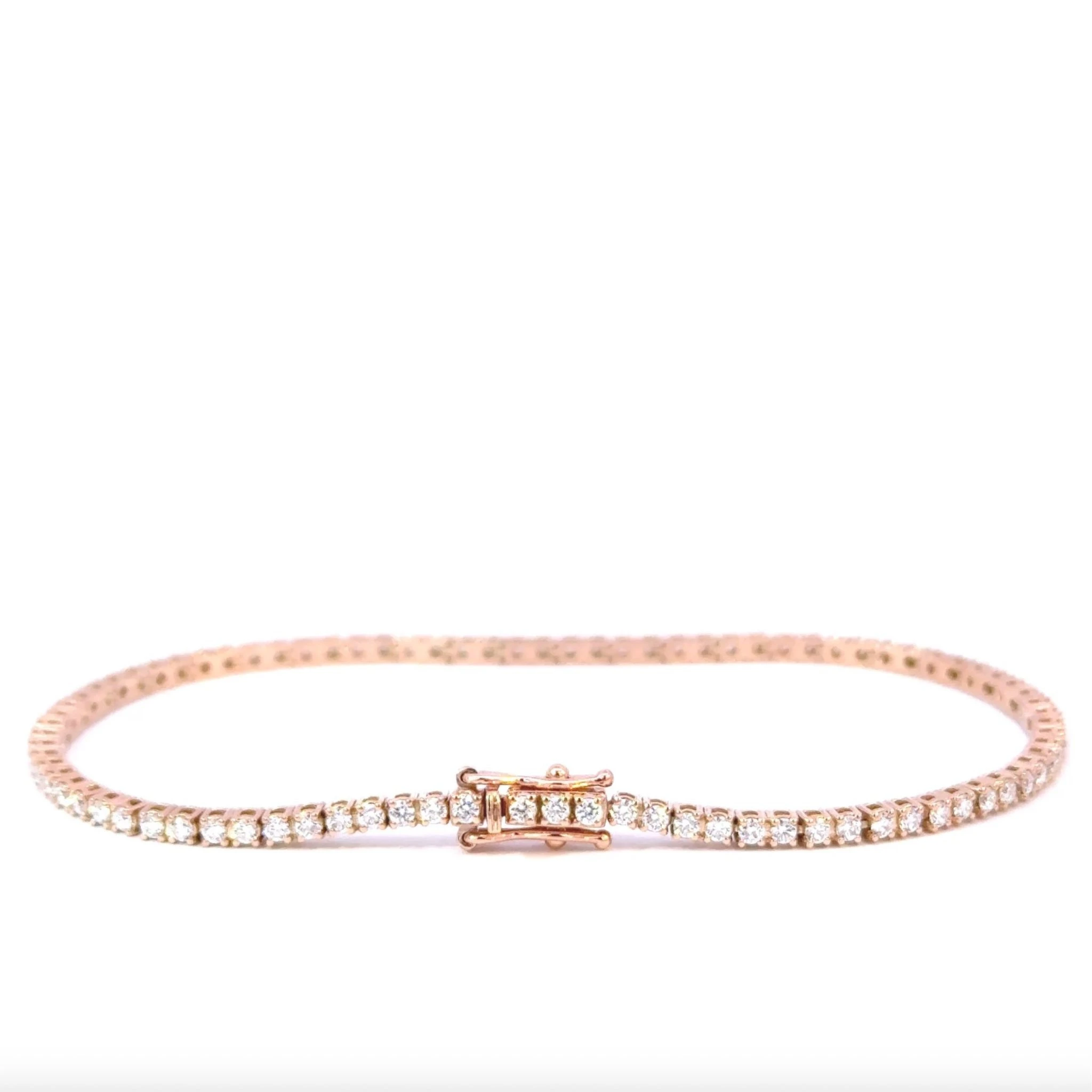 Tenisový náramek s diamanty E-F VVS-VS, 14kt růžové zlato, 1,86 ct